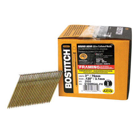 BOSTITCH Collated Framing Nail, 3 in L, 11 ga, Galvanized, Round Head, 28 Degrees S10DRGAL-FH
